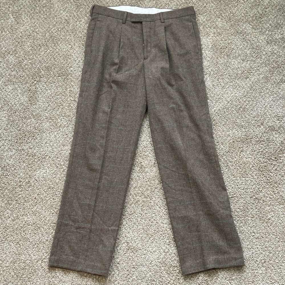Noah NYC Brown Wool Check Single-Pleat Trousers